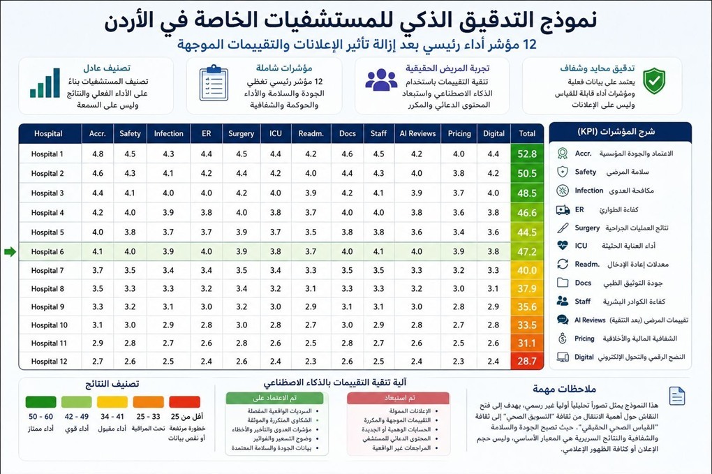 التدقيق الذكي للمستشفيات الخاصة في الأردن.. هل نشهد سقوط "سطوة الإعلان" امام "حقيقة الأداء" ؟ 
